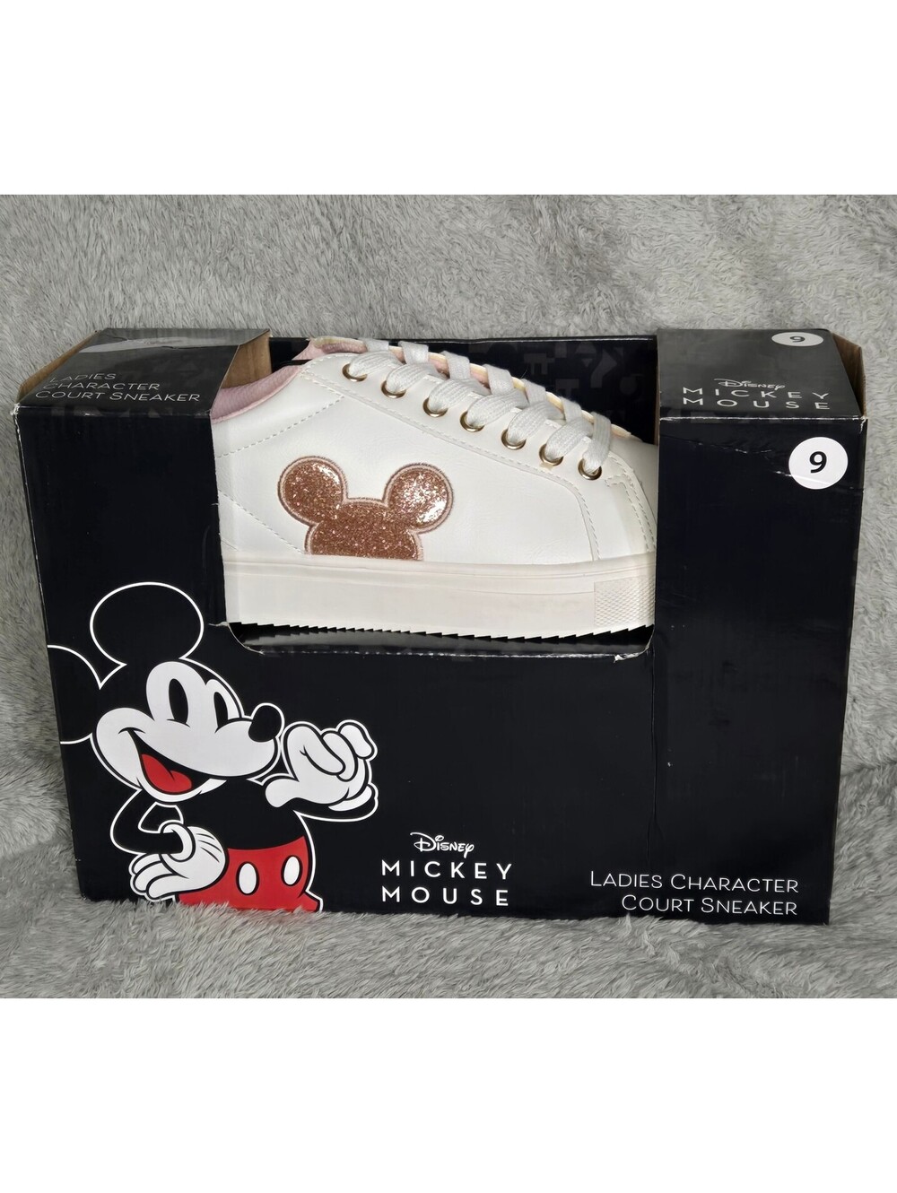Disney Mickey Mouse Court Sneakers Rose Gold Glitter Women's Size 9 NIB